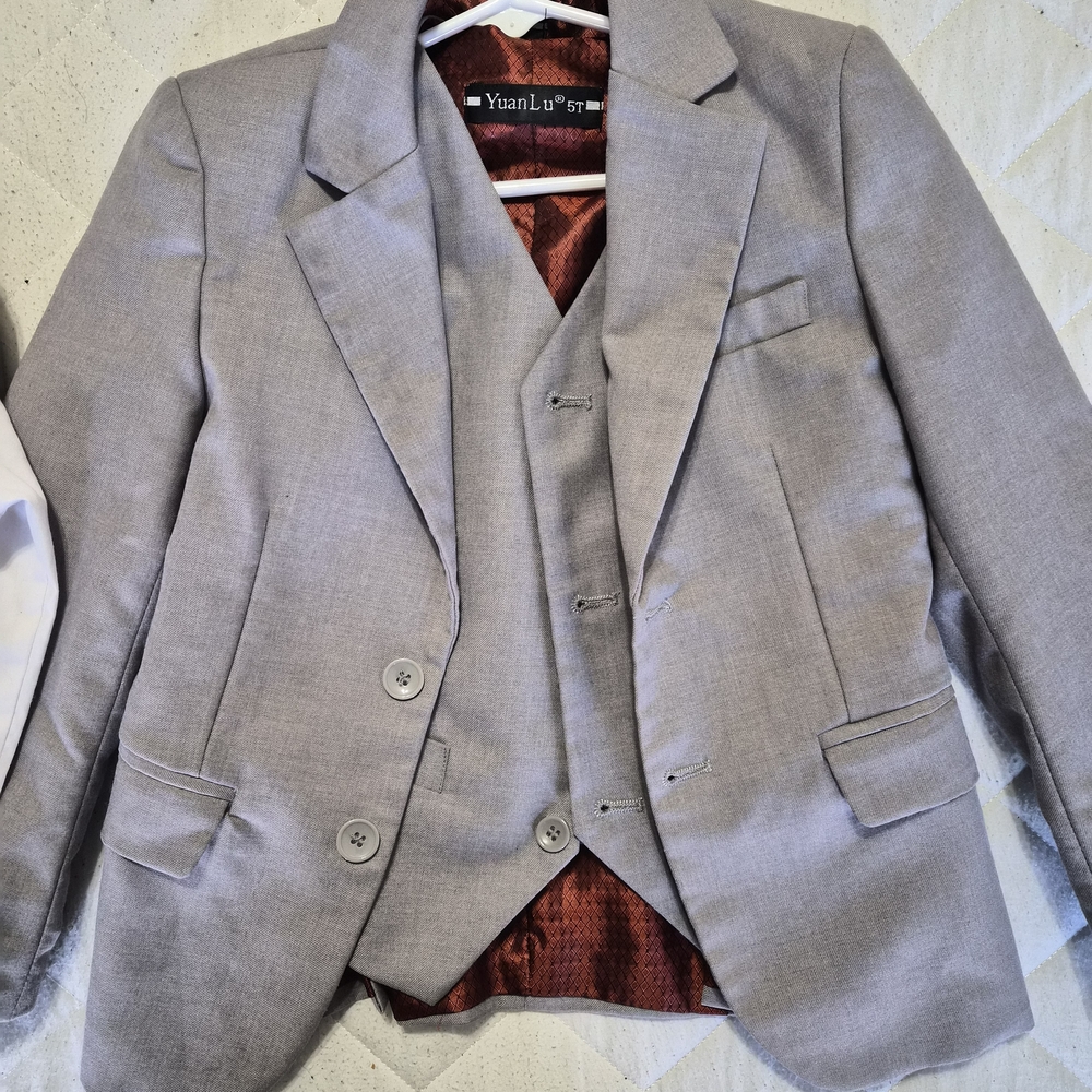 Kids Light Gray Vest and Jacket Matching Set